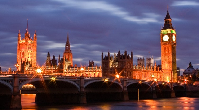 London skyline at night featuring Big Ben